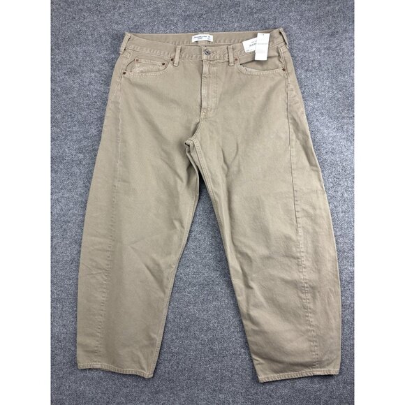 Abercrombie & Fitch Jeans Womens 32 Long Khaki Mid Rise Barrel Wide Leg - Picture 1 of 9